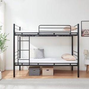 Metall-Etagenbett Bevapis mit 2 Matratzen 90x200 cm Schwarz [en.casa]