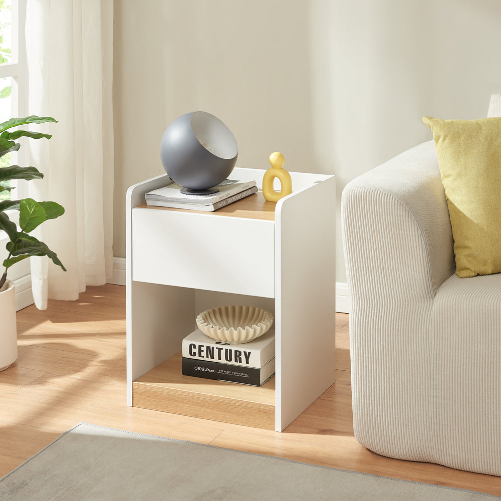 Nachttisch Kuorshare 55x42x37 cm Weiß/Eicheoptik [en.casa]