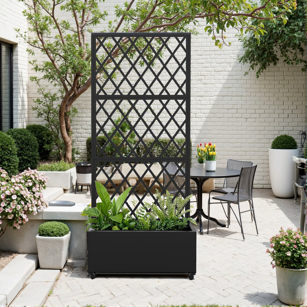 Trennwand Malja mit Blumenkasten Stahl 190x82x38 cm Schwarz [casa.pro]