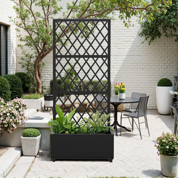 Trennwand Malja mit Blumenkasten Stahl 190x82x38 cm Schwarz [casa.pro]