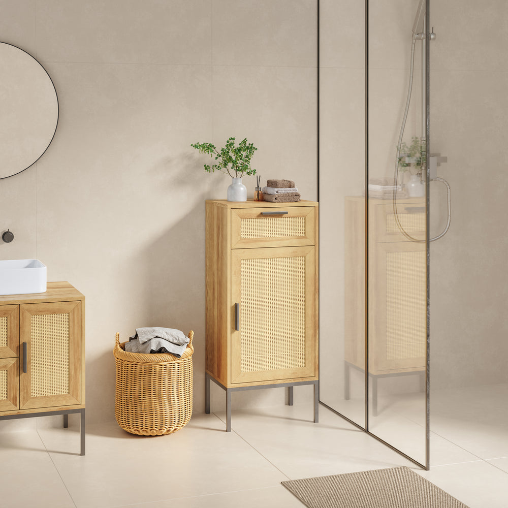 Badezimmerschrank Marhasa 92x40x30 cm Eicheoptik/Schwarz [en.casa]