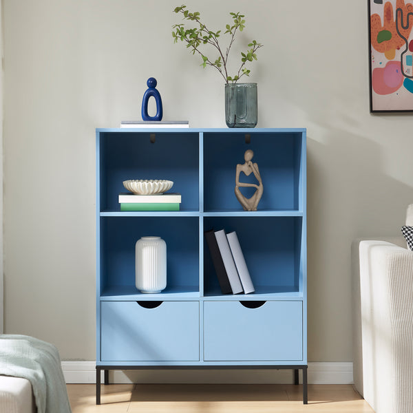 Bücherregal mit 2 Schubladen Colwyn 105x80x40 cm Blau [en.casa]