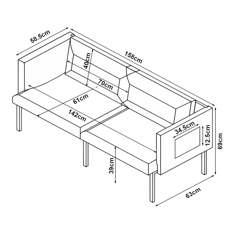 Maßskizze 2-Sitzer-Sofa Kamar [en.casa]