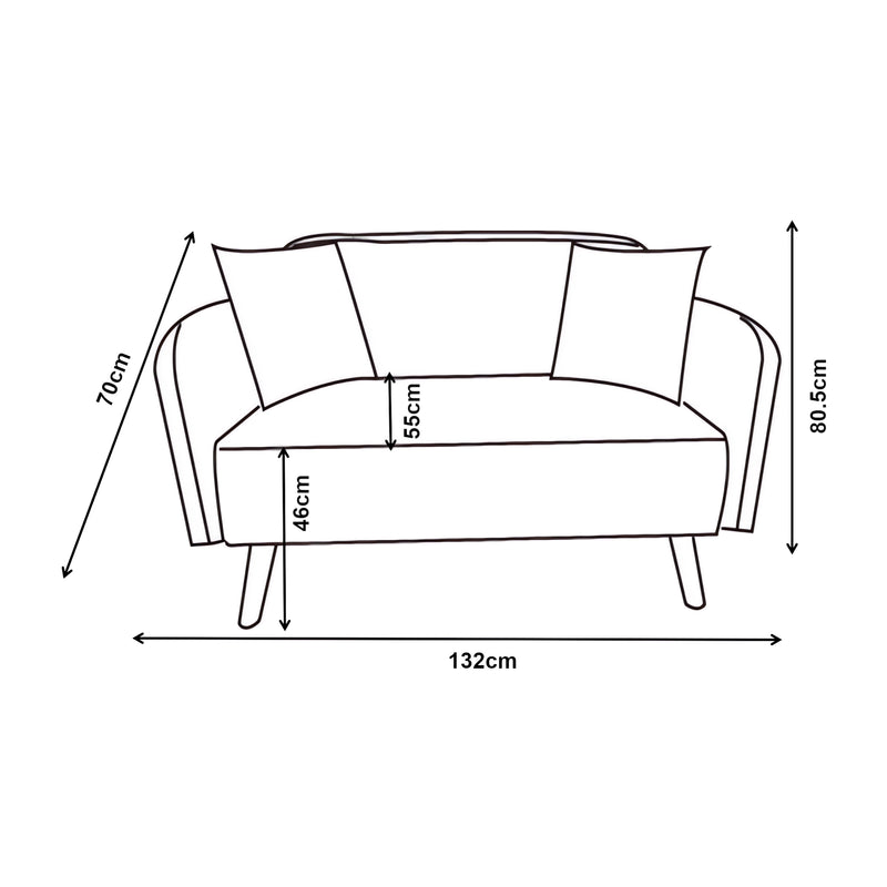 Maßskizze 2-Sitzer Sofa Midt 132x70x81 cm [en.casa]