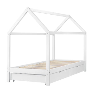 Kinderbett Lund 90x200 cm mit Schubladen Kiefernholz Weiß en.casa