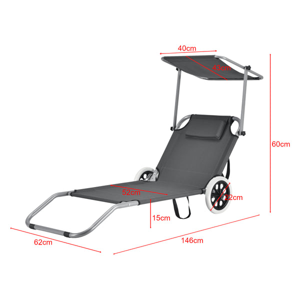 Sonnenliege Falun mit Dach und Rollen Anthrazitgrau casa.pro