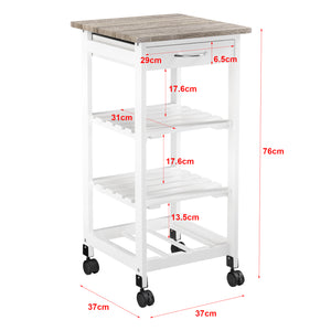Servierwagen Biel 76x37x37 cm Rollwagen mit Schublade MDF Holzfarben/Weiß en.casa