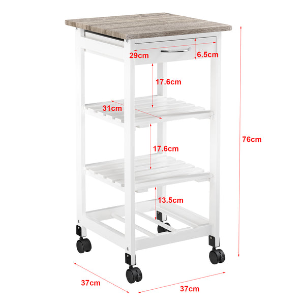 Servierwagen Biel 76x37x37 cm Rollwagen mit Schublade MDF Holzfarben/Weiß en.casa