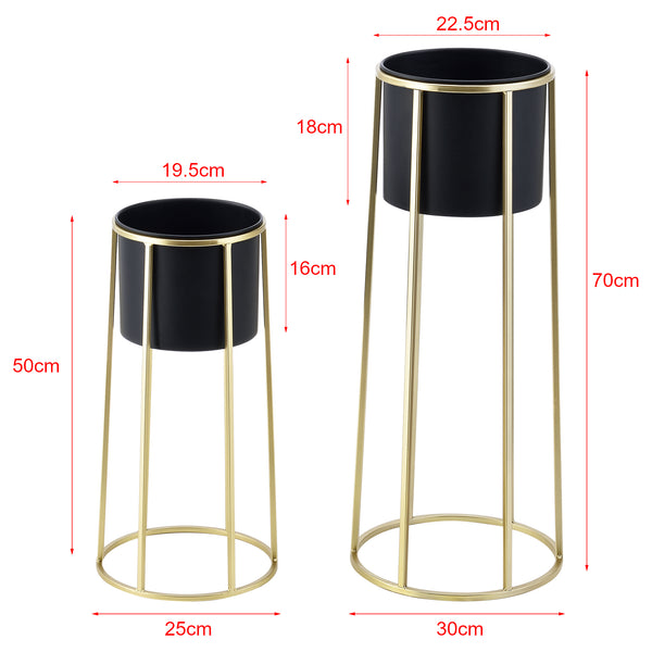 Blumentopf Ständer Macon 2-tlg. Schwarz-Goldfarben en.casa