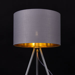 Tischleuchte Metz E14 Max. 40W Stoffschirm und Metallfüße Grau/Gold lux.pro