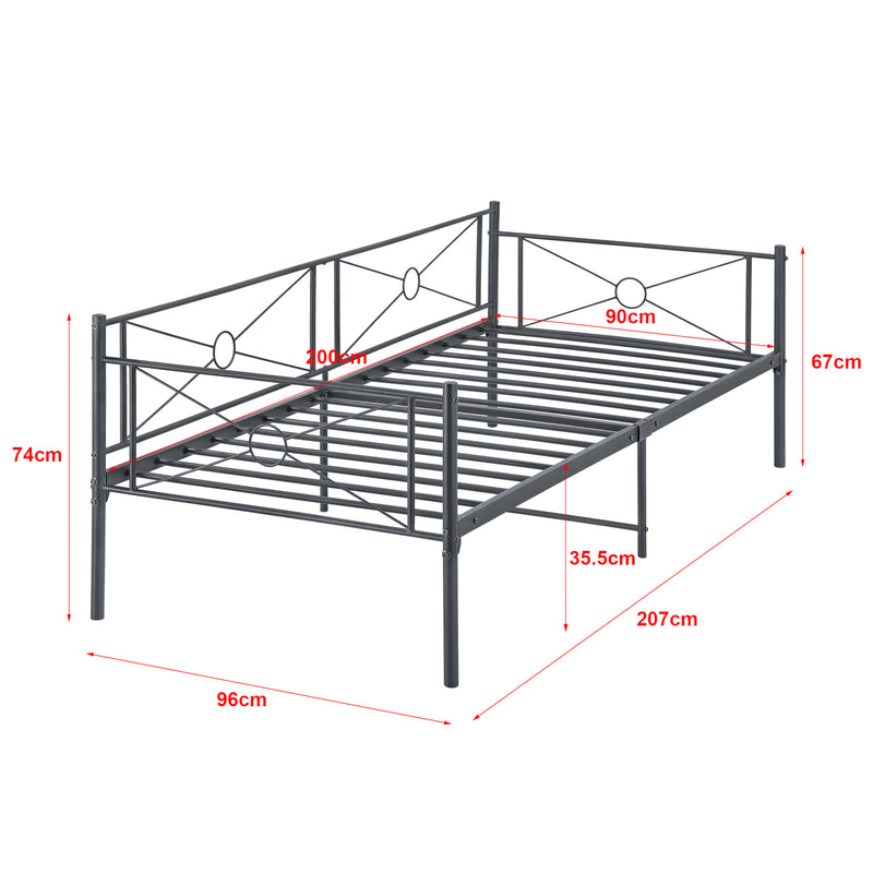 Maßskizze Metallbett Alvesta 90x200 cm mit Kaltschaummatratze versch. Farben en.casa