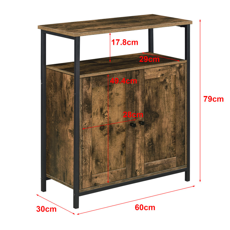 Maßskizze Beistelltisch Aremark 79x60x30cm mit Schrankfächer Dunkler Holzton [en.casa]