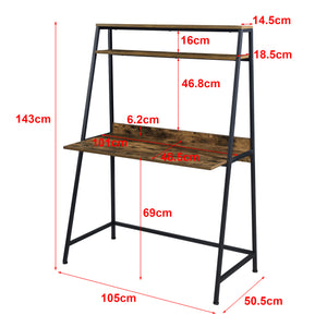 Schreibtisch Alvdal 143x105x51cm mit 2 Ablagen Schwarz Dunkler Holzton [en.casa]