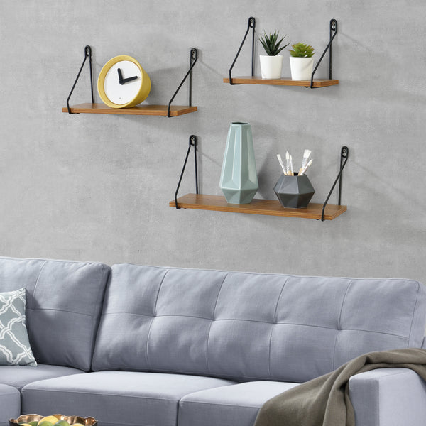 Wandregal Randers 3tlg. verschiedene Größen Dunkler Holzton en.casa