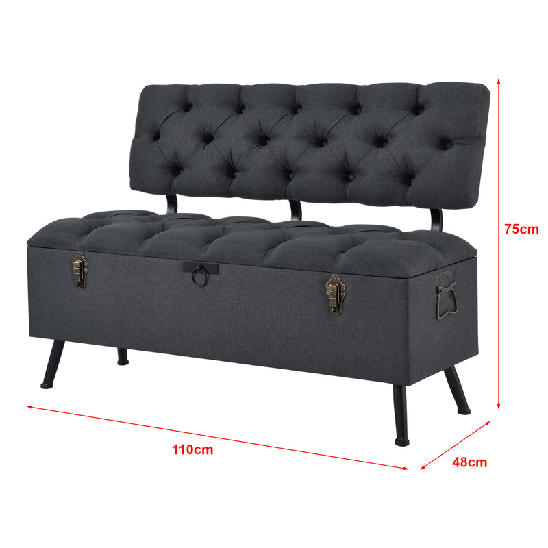 Maßskizze Sitztruhe Malmöhus 110x48x75cm Dunkelgrau [en.casa]