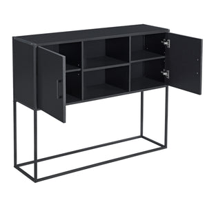 Sideboard Motala mit Ablage und Schranktüren Schwarz [en.casa]