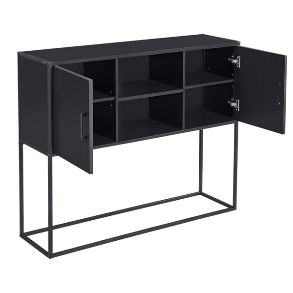 Sideboard Motala mit Ablage und Schranktüren Schwarz [en.casa]