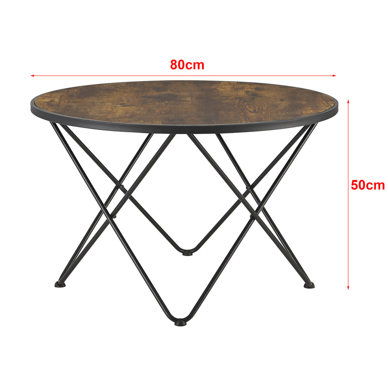 Maßskizze Couchtisch Goskamark 80x50 cm Stahlgestell Dunkler Holzton [en.casa]