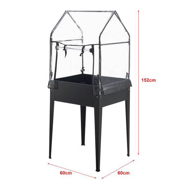 Hochbeet mit Gewächshaus Katwijk 60x60x152cm Stahl Anthrazit [en.casa]