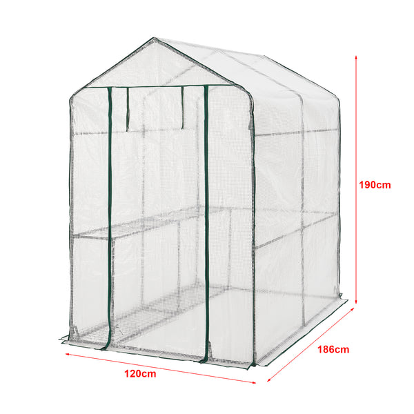 Gewächshaus Oosterhout mit Ablagen 120x186x190cm Transparent [en.casa]