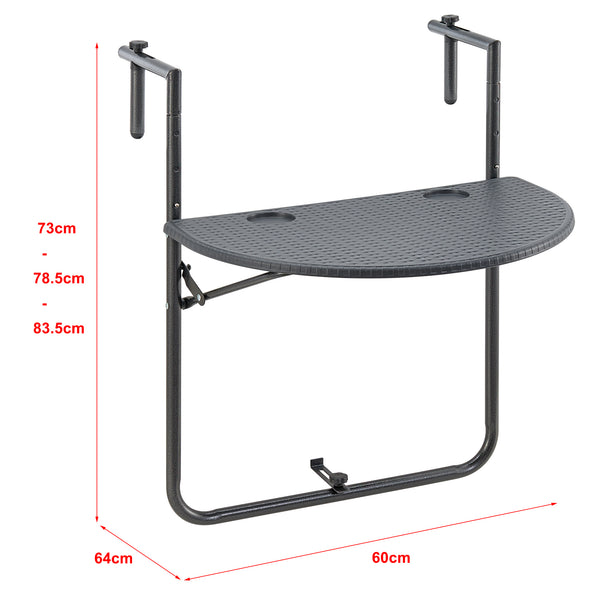 Balkonhängetisch Cicala 84x60x64 cm Halbrund Stahl Dunkelgrau [en.casa]