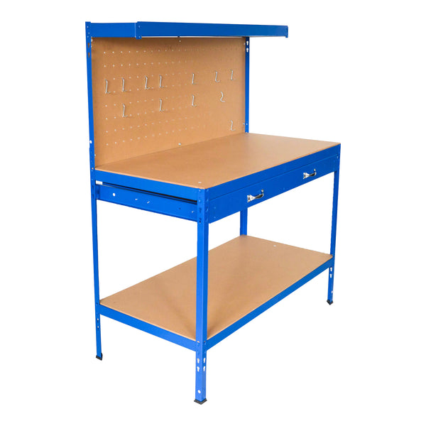 Werkbank Berching Stahlgestell 120x60x150cm Blau [in.tec]