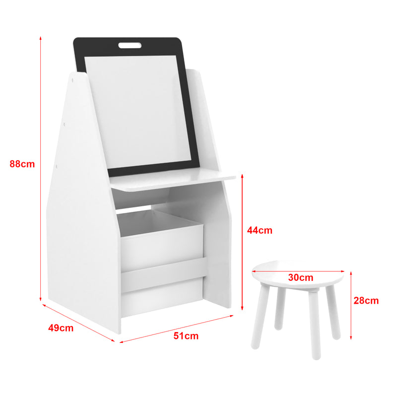 Maßskizze Kindertisch mit Maltafel Ferrol 88x51x49 cm Weiß [en.casa]