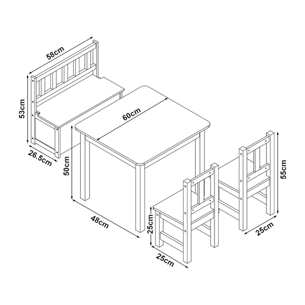 Kindertischset Lousame Kiefernholz Natur / Weiß [en.casa]