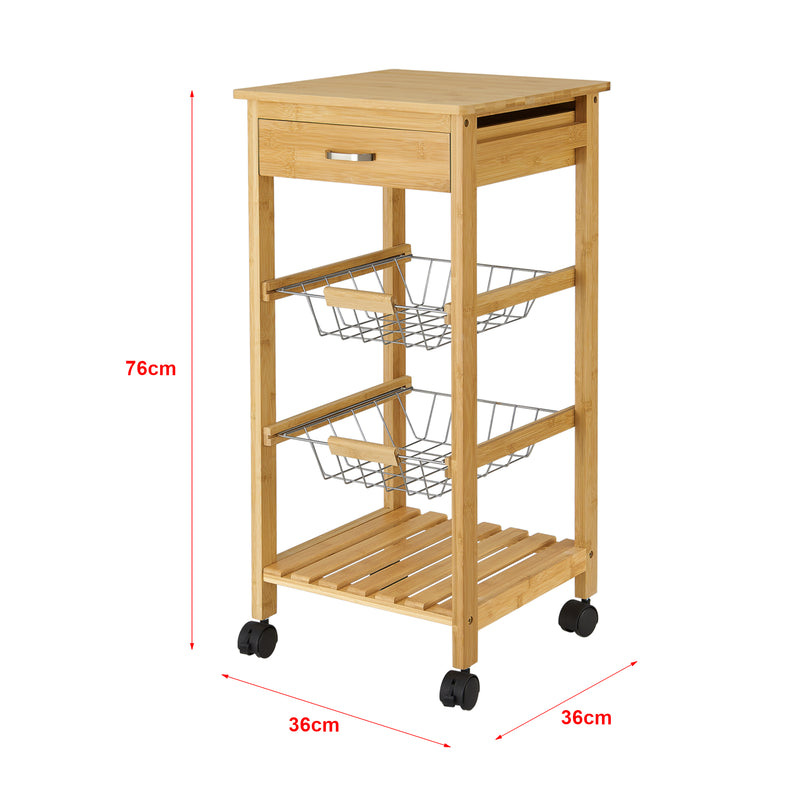 Maßskizze Bambus Küchenwagen Stenungsund mit Schublade 76x36x36cm [en.casa]