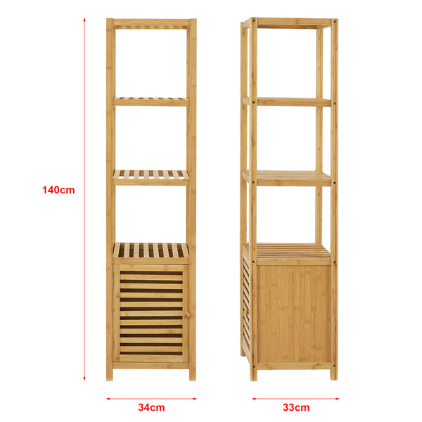 Bambusregal Liminka Badregal mit Schranktür 140x34x33cm [en.casa]