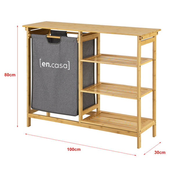 Badregal mit Wäschekorb Nousiainen Bambus 80 x 100 x 30 cm [en.casa]