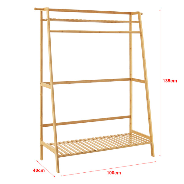 Garderobenständer Föglö 139 x 100 x 40 cm Bambus Natur [en.casa]