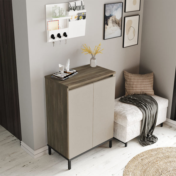 Schuhschrank Lieksa mit 3 Ablagen 85,5x60x35,5 cm Eiche grau [en.casa]