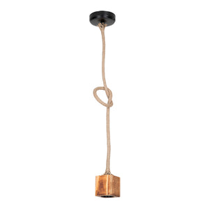 Hängeleuchte Corby E27 Metall Massivholz Juteseil Schwarz / Holzoptik / Jutefarben [lux.pro]