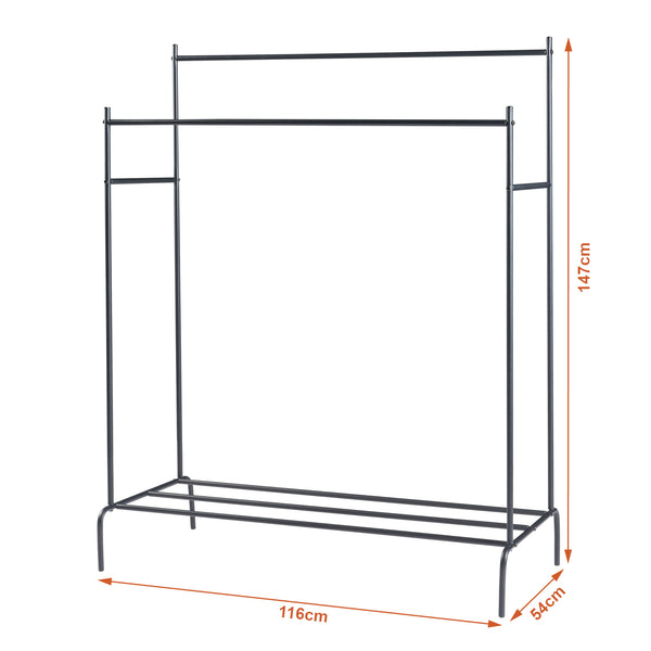 Kleiderständer Bramming mit zwei Garderobenstangen 147 x 116 x 54 cm Schwarz [en.casa]
