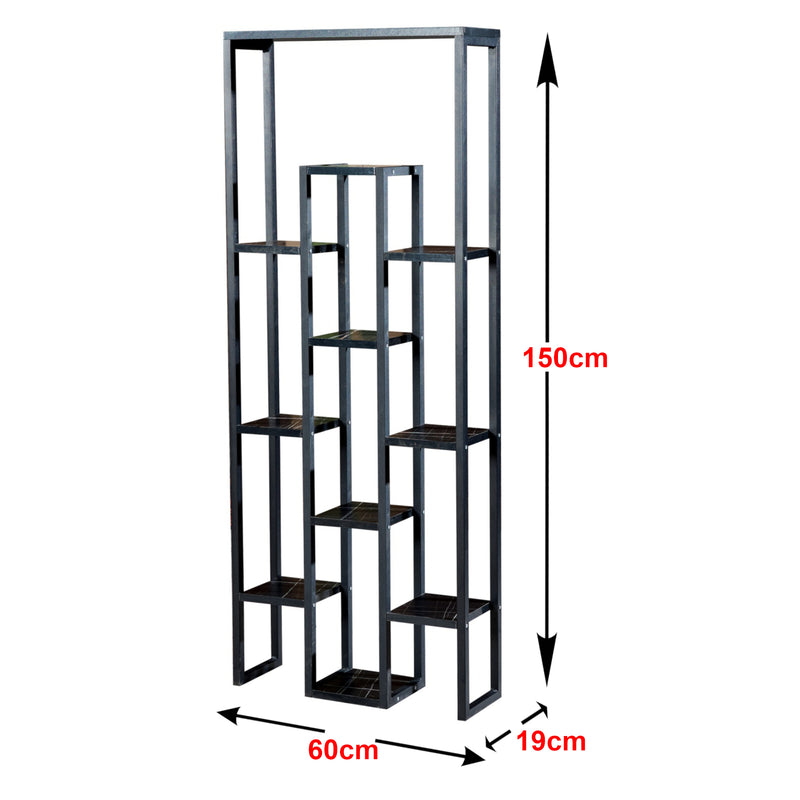 Maßskizze Pflanzregal Blaavandshuk 150 x 60 x 19 cm Schwarz / Marmor-Optik [en.casa]