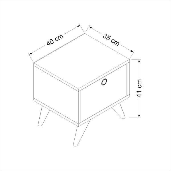 Nachttisch Hinnerup mit Klapptür 41x40x35 cm Weiß / Eichenoptik / Schwarz [en.casa]