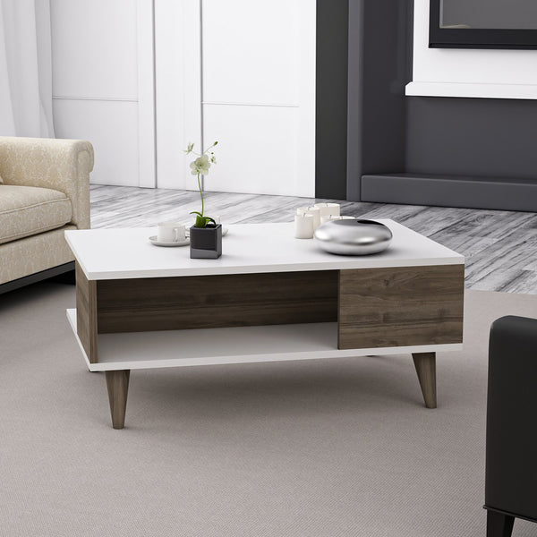 Couchtisch Grenaa mit unterer Ablage Weiß / Walnussoptik [en.casa]