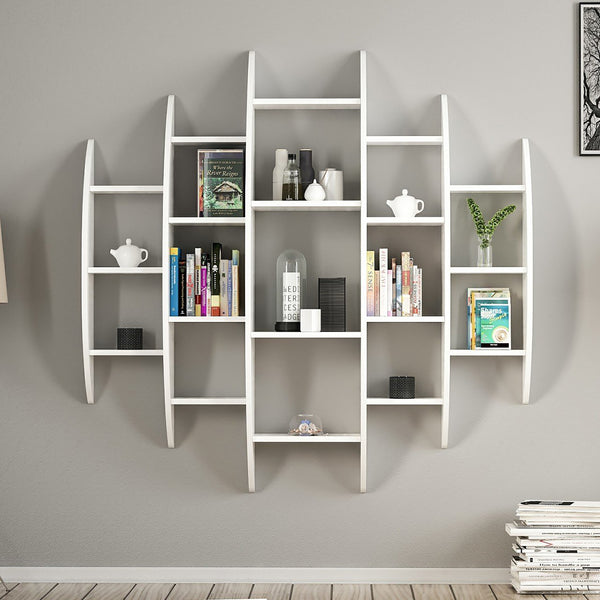 Wandregal Dianalund 147x146x29 cm Weiß [en.casa]