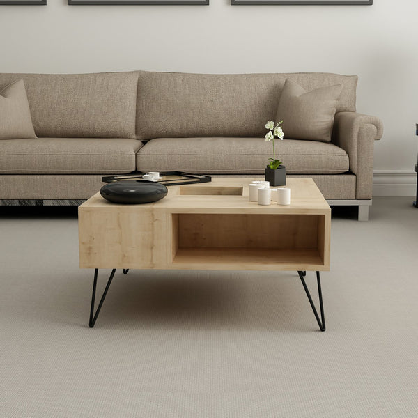 Couchtisch Gråsten mit Ablagefächern Saphir Eiche / Schwarz [en.casa]