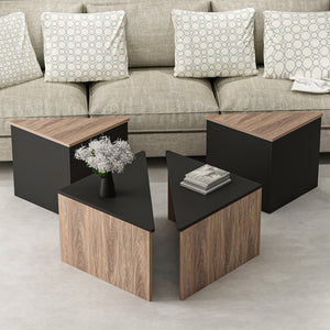 Couchtisch-Set Frederikshavn 4 tlg. Eicheoptik / Schwarz [en.casa]