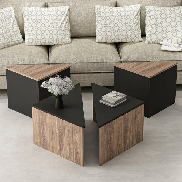 Couchtisch-Set Frederikshavn 4 tlg. Eicheoptik / Schwarz [en.casa]