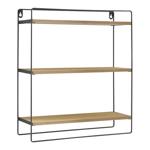 Wandregal Skovbo mit 3 Ablageflächen Schwarz/Holzfarben [en.casa]