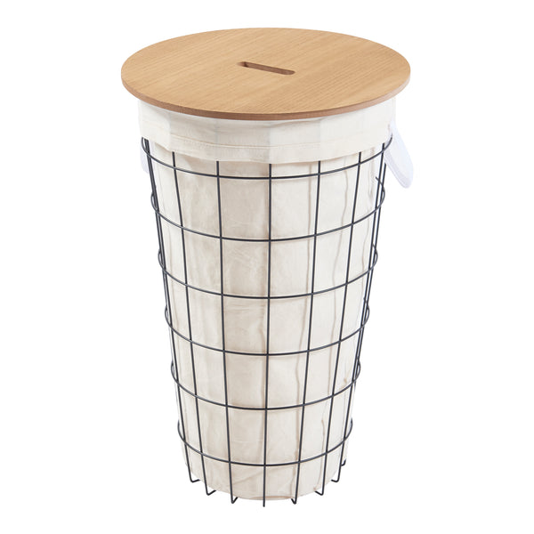 Wäschekorb Skive mit Wäschesack 40 L Metall Schwarz [en.casa]
