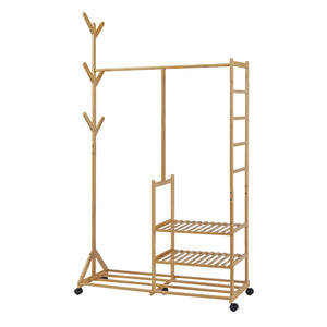 Rollbarer Garderobenständer Ikaalinen Bambus [en.casa]