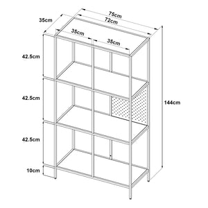 Bücherregal Ingå 144x75x35cm Metall Schwarz matt [en.casa]