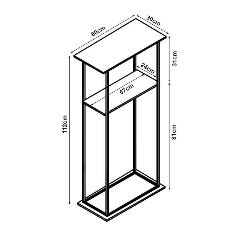 Maßskizze Kaminholzregal Turku mit Ablagen 60x30x112cm [en.casa]