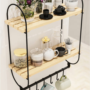 Wandregal Pielavesi mit 6 Haken Schwarz/Natur [en.casa]