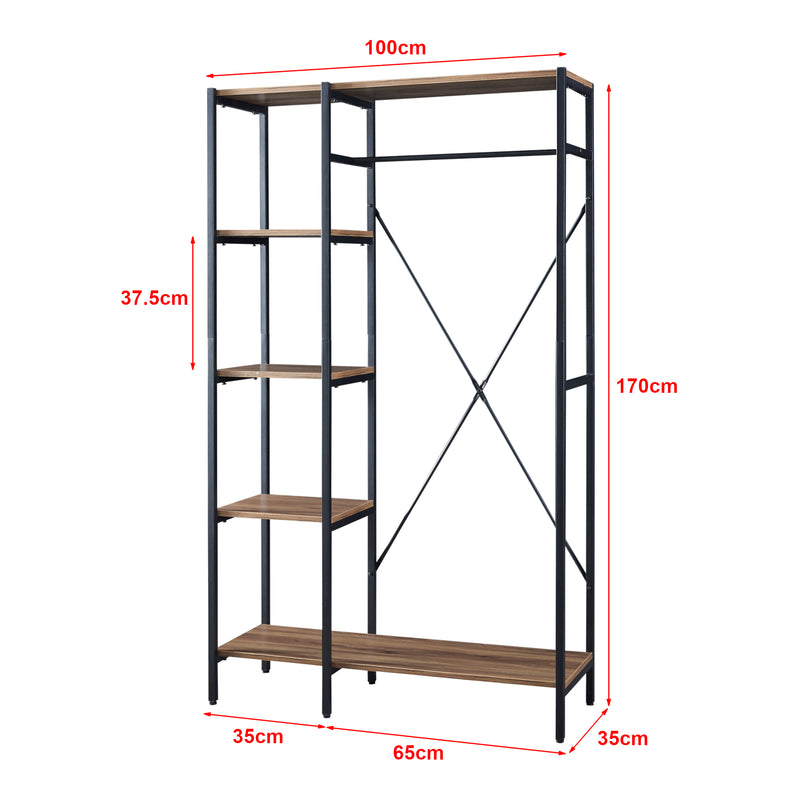 Maßskizze Garderobenständer Hvidovre 170x100x35 cm Schwarz/Holzfarben [en.casa]