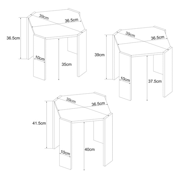 Satztisch Rantasalmi 3er Set Weiß/Eiche-Optik [en.casa]